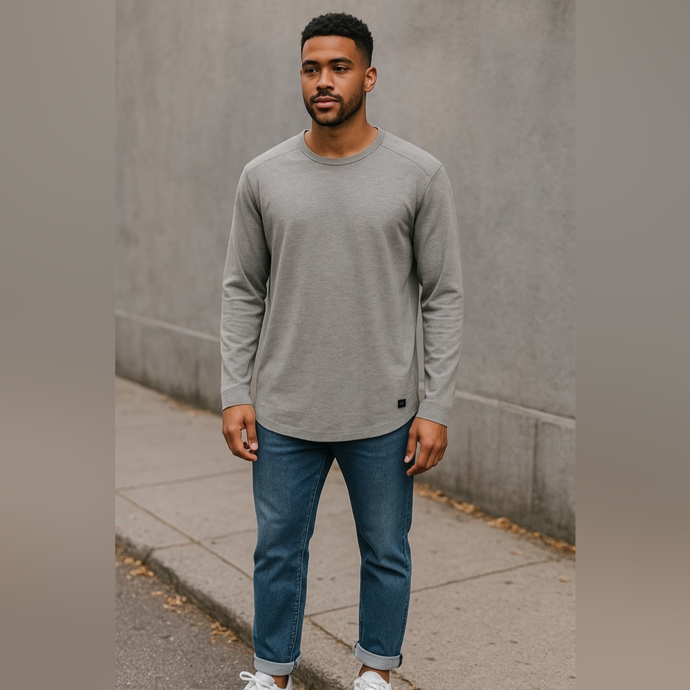 Only & Sons Herluf Curved O-Neck Sweatshirt Gray Heather Long Sleeve NWT Size XL